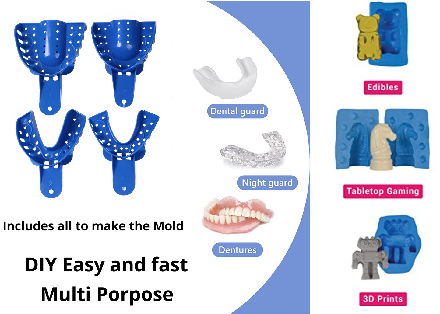 Dental Impression Kit - 168 Gm Putty Silicone - 4 Dental Trays-Upper and Lower - Dental Impression putty material - USA Store with free shipping
