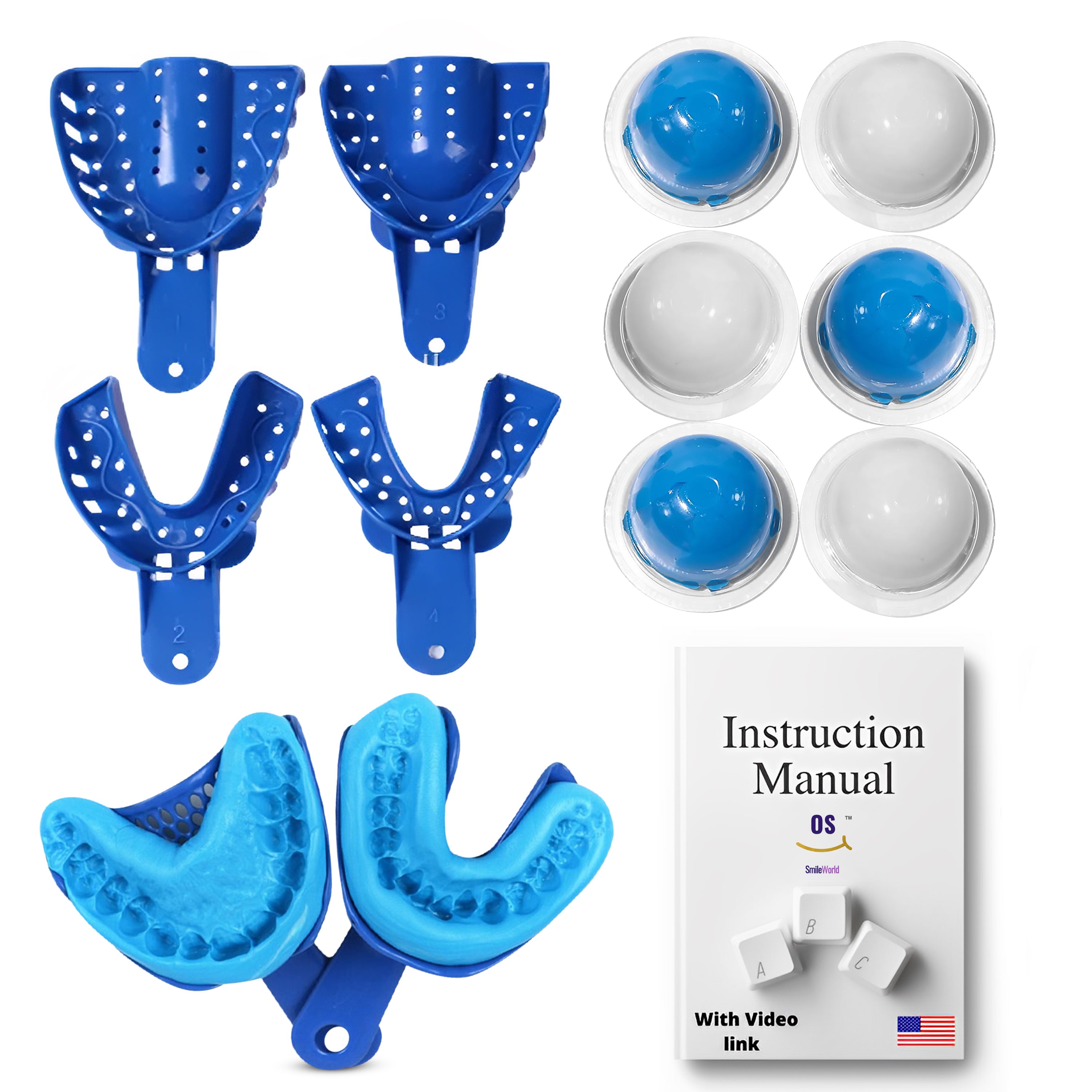 Dental Impression Kit - 168 Gm Putty Silicone - 4 Dental Trays-Upper and  Lower - Dental Impression putty material - USA Store with free shipping