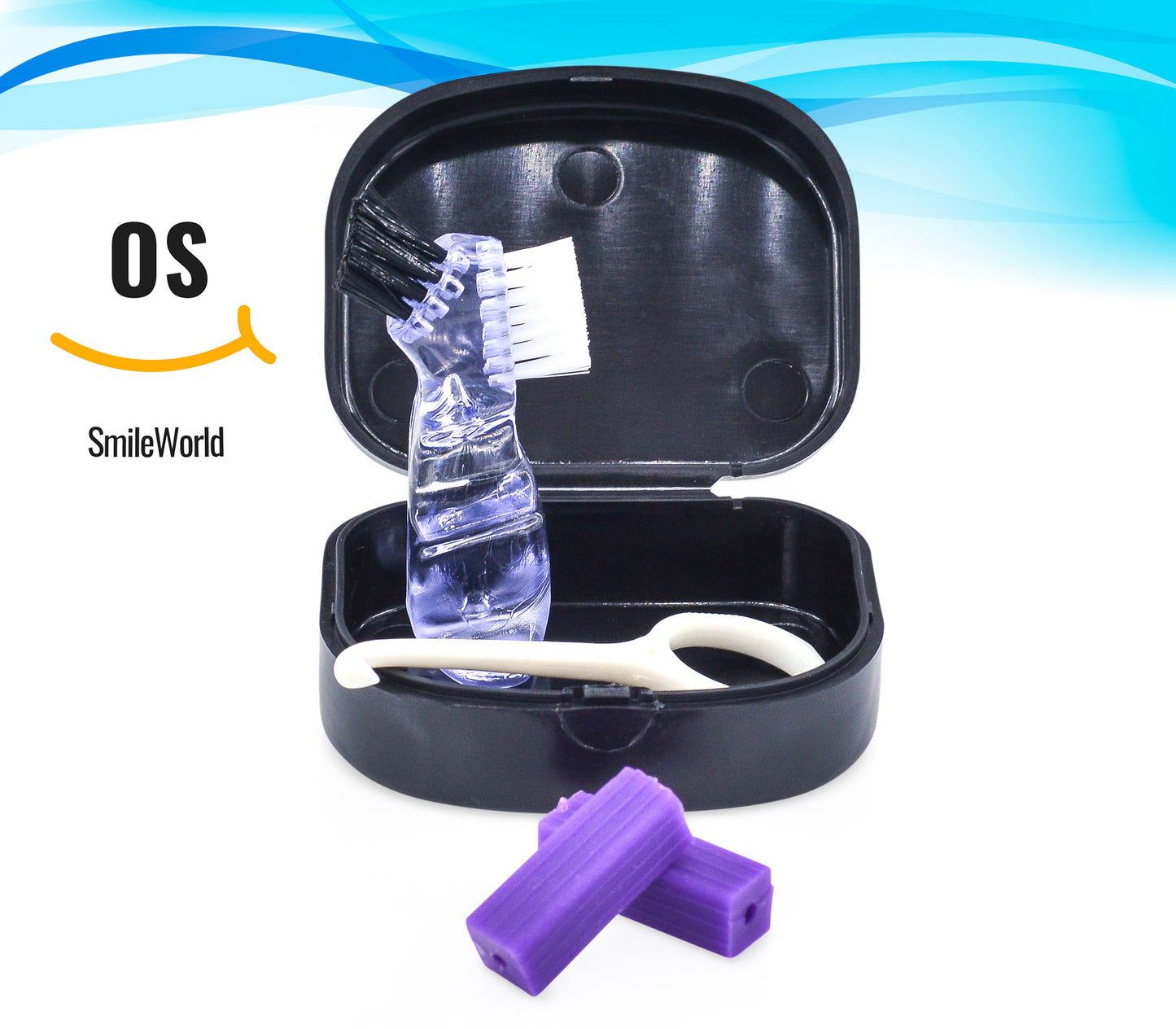Multifunctional Retainer Case With Cleaning Brush And Chewies Equipped